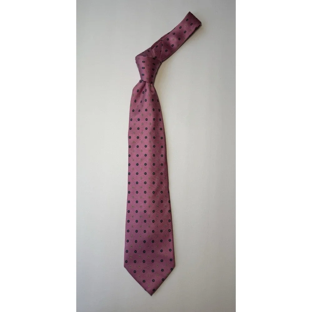 Bruc's London 100% Silk Tie - Made in Italy - Pink Floral - Designer - EUC